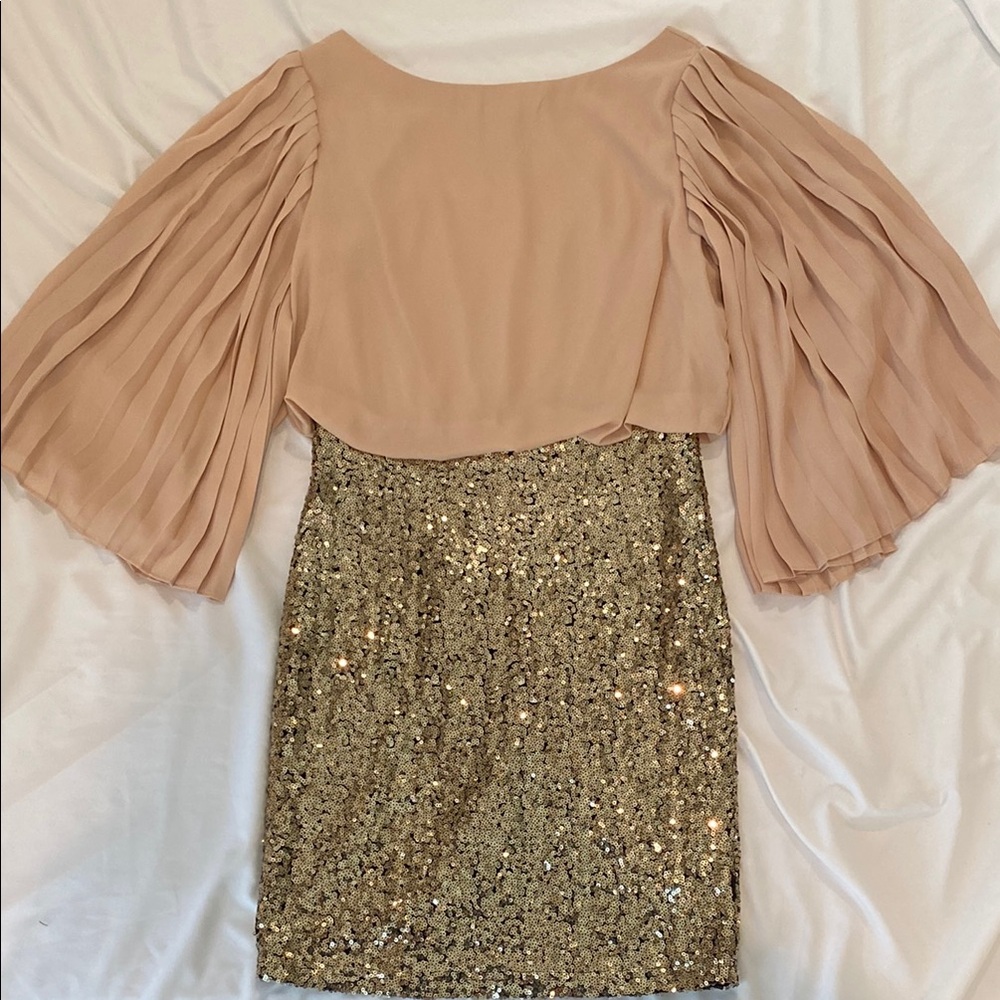 Sequined Gold and Blush Pink Cocktail Dress